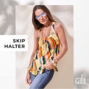 Cabi Skip Halter multi color tank- worn 2 times- a little big- size M